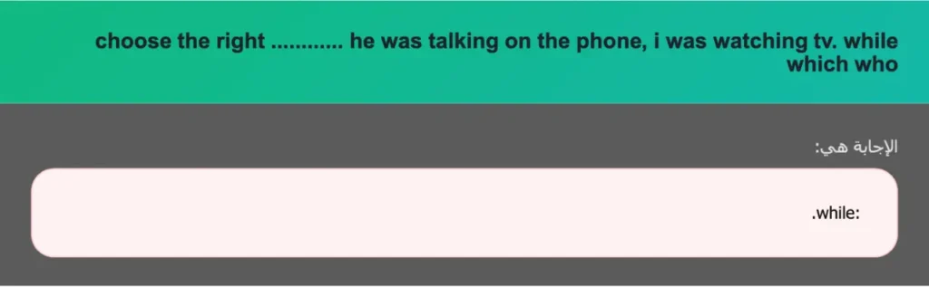 choose the right ............ he was talking on the phone, i was watching tv. while which who