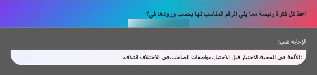 أعط كل فكرة رئيسة مما يلي الرقم المناسب لها بحسب ورودها في؟