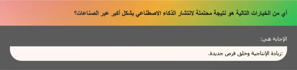 أي من الخيارات التالية هو نتيجة محتملة لانتشار الذكاء الاصطناعي بشكل أكبر عبر الصناعات؟