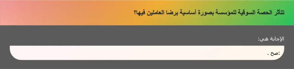 تتأثر الحصة السوقية للمؤسسة بصورة أساسية برضا العاملين فيها؟