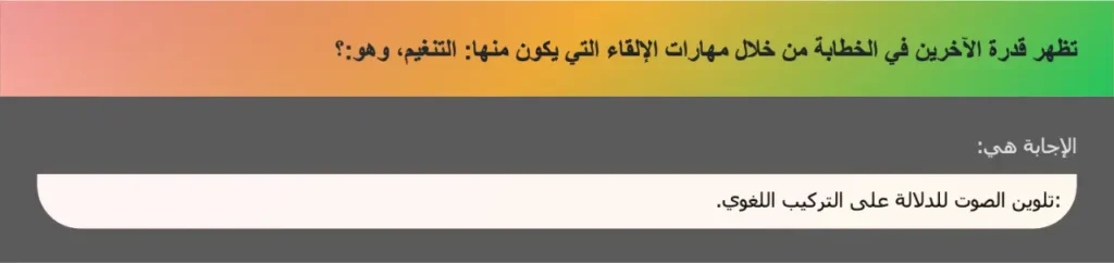 تظهر قدرة الآخرين في الخطابة من خلال مهارات الإلقاء التي يكون منها: التنغيم، وهو:؟