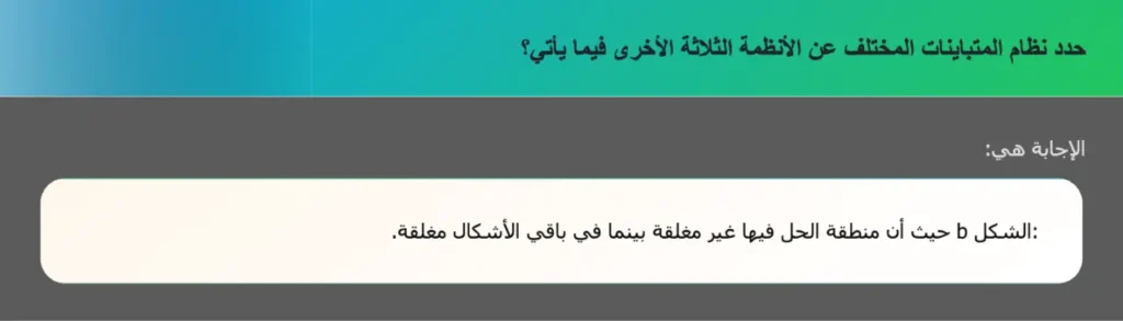 حدد نظام المتباينات المختلف عن الأنظمة الثلاثة الأخرى فيما يأتي؟
