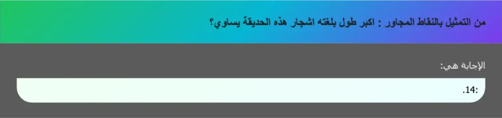 من التمثيل بالنقاط المجاور : اكبر طول بلغته اشجار هذه الحديقة يساوي؟