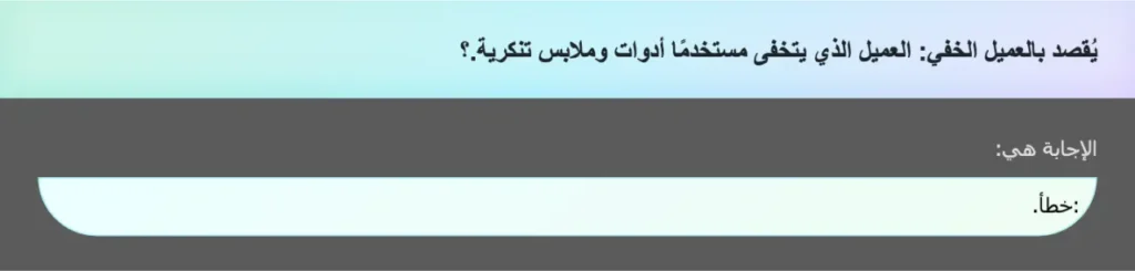 يُقصد بالعميل الخفي: العميل الذي يتخفى مستخدمًا أدوات وملابس تنكرية.؟